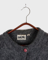 Get your hands on this amazing Vintage 80s grey mohair mix cardigan! It comes with fun pink buttons that add a touch of playfulness to your outfit. Perfect for layering and adding a pop of color to your look.