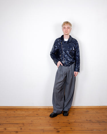 Premium Vintage 80s 90s royal blue 100% silk sequin bomber jacket | M-L