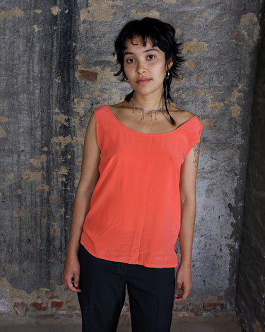 Vintage 90s coral silk tank top | M-L