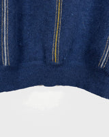 Add some shimmer to your wardrobe with this designer vintage Les copains blue turtlekneck sweater. Perfect for M to L sizes, this sweater will keep you cozy and stylish with its unique shimmering details. Say goodbye to boring sweaters and hello to one-of-a-kind fashion!