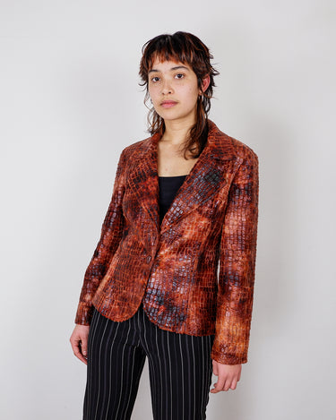 Vintage 90s lightweight red croc print blazer | S