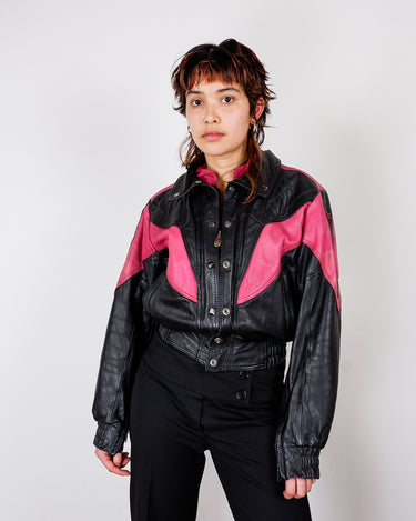 Vintage 90s IXS motorcycle jacket in black and pink | XS