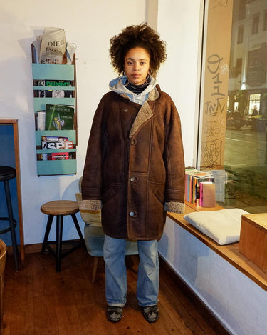 Vintage 80s chocolate brown unisex shearling coat | XL - XXL