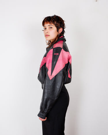 Vintage 90s IXS motorcycle jacket in black and pink | XS