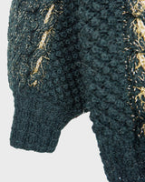 Add some sparkle to your wardrobe with this vintage 80s green cardigan, featuring eye-catching golden details. Perfect for layering and dressing up any outfit!