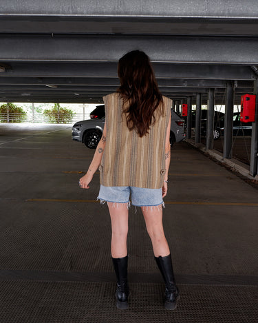 Vintage 90s brown striped woolmix vest (relaxed fit) | XL-XXL