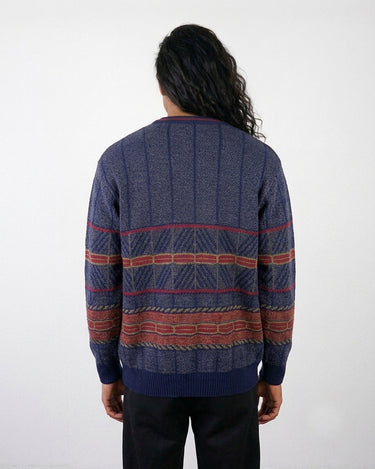 Vintage 80s 90s navy blue cardigan with red stripes | M-L