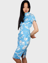 a woman is wearing a cotton asian dress.
