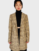 a woman is wearing a coat.