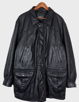 Make a statement with this timeless vintage black nappa leather coat. Crafted from fine leather and designed to flatter, this versatile piece will keep you warm with adjustable tie waist and provide a classic yet modern look. Get ready to stand out!