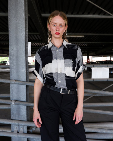 Vintage 80s black and whtite geometric pattern shirt | M-L