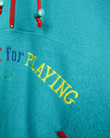 Vintage 90s PUMA turquoise half zip fleece with colorful stitching | M-L