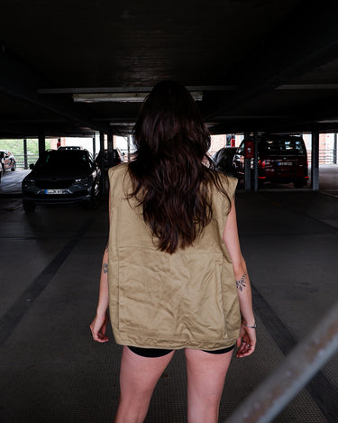 Vintage 90s y2k beige/brown workwear style vest with multiple pockets | L-XL