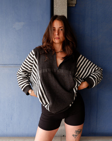 Vintage 80s oversized striped half-zip sweater (thin) | S-XL