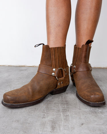 Vintage 80s 90s Bill Montana brown ankle square toe cowboy boot (used look) | EU 39-40