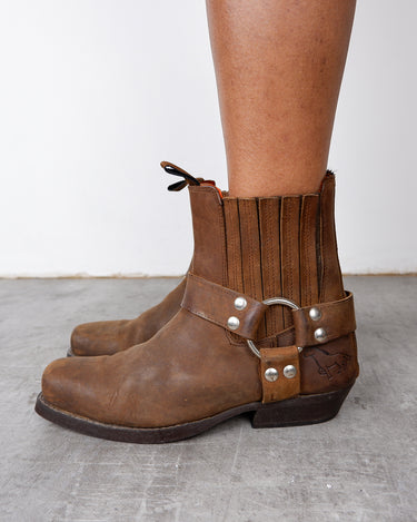Vintage 80s 90s Bill Montana brown ankle square toe cowboy boot (used look) | EU 39-40