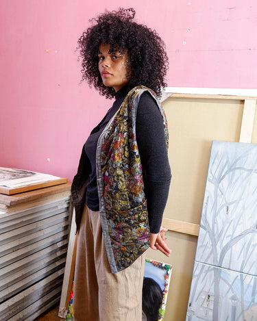 Shimmer your way with this vintage ultra-thin vintage 80s 90s vest, featuring a colorful floral design. 