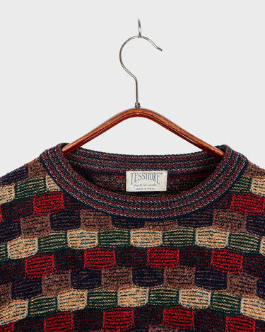 Vintage 80s TESITORE multi color block pattern sweater | S-L