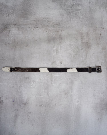 Vintage 80s real cowhide leather belt - brown and white | XS