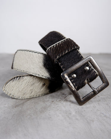 Vintage 80s real cowhide leather belt - brown and white | XS