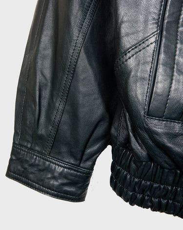 Vintage 90s Y2k GINA LEDER dark green lightweight bomber jacket with golden buttons and light shoulder pads | L-XL