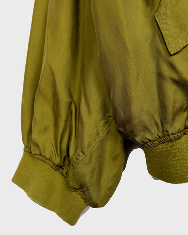 Vintage 90s olive green / mustard yellow silk oversized bomber jacket | XL-XXL