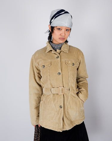 Vintage 80s DAVID JACKSON beige belted corduroy jacket | M