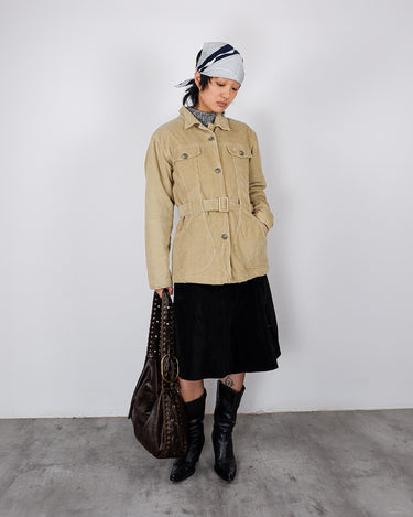 Vintage 80s DAVID JACKSON beige belted corduroy jacket | M