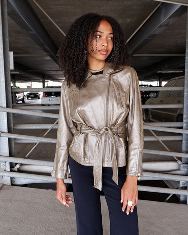 Premium Vintage 80s Dino'Z golden biker leather jacket (thin) with light shoulder pads | XS - S