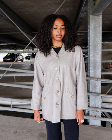 Vintage 80s grey spring coat with shoulder pads | M-XL