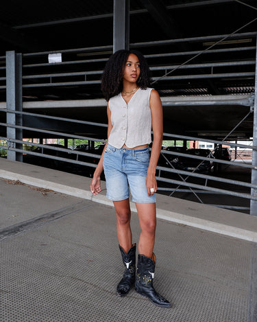 Vintage 90s beige lino flax vest | XS-S