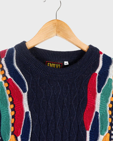 Snag this classic, colorful Emilio Enzo "coogie style" sweater for that vintage '90s vibe! It's got that retro flair you need!