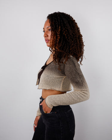 Vintage 90s Y2K cropped brown ombre fine knit cardigan with tie front | XS-S