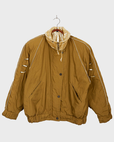 Vintage 80s mustard yellow jacket with golden accents and light shoulder pads | S