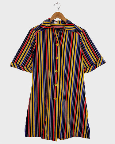 Score this far-out 70s dress! Festival-chic? Check! Pop of color? Got it! Stripes? Oh, yes! This cotton A-form dress is exactly what a 70s lover need! Ready for your next festival trip in this dress?