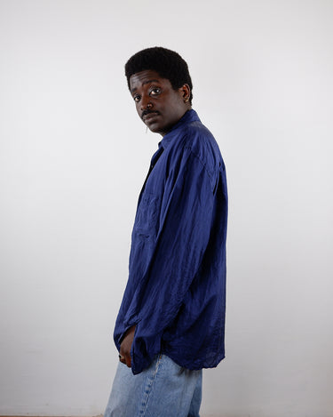 Vintage 90s navy blue long sleeve shirt | L-XL