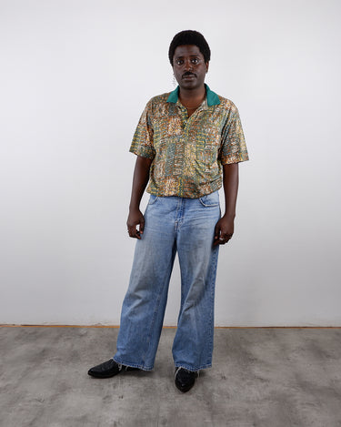 Vintage 80s crazy pattern green polo tshirt | M-L