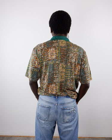 Vintage 80s crazy pattern green polo tshirt | M-L