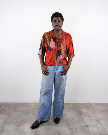 Vintage 90s RODRIGO multi-color crazy pattern polo shirt | M-L (long and slim fit)
