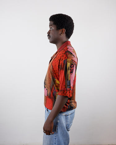 Vintage 90s RODRIGO multi-color crazy pattern polo shirt | M-L (long and slim fit)