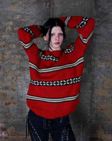 Forget the cold weather blues with this handknitted red vintage unisex sweater - crawl into cozy comforts! Its thick red fabric brings one-of-a-kind style and unmatched warmth! Snug and stylish - what more could you want?