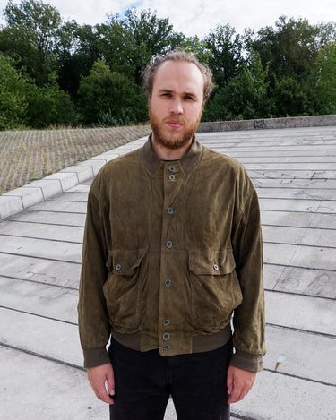Vintage 80s DANIEL HECHTER olive green bomber leather jacket blouson | L-XL