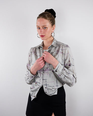 Vintage 90s off-white geometric abstract blouse | XS-S
