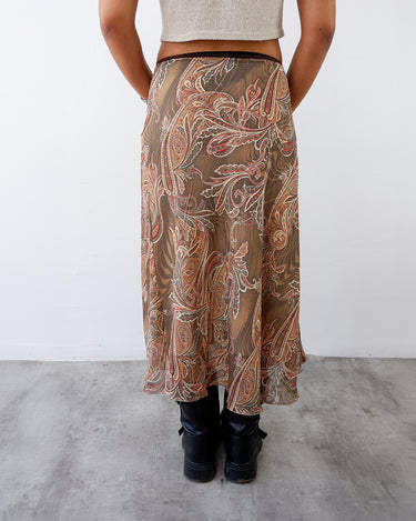 Vintage 90s Y2k brown mesh maxi skirt with paisley pattern fairycore | S-M