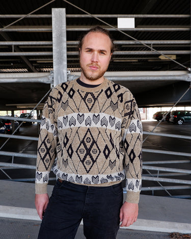 Vintage 80s MEDO mustard yellow pattern sweater (velvet feeling) | XL
