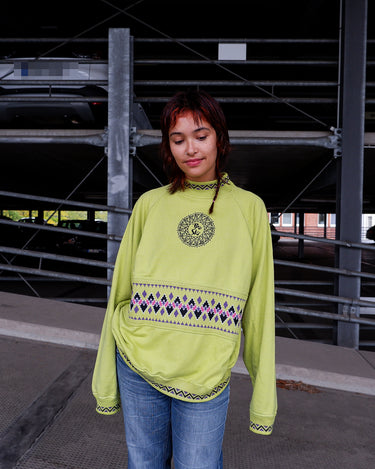 Vintage 80s neon yellow PRO SKI warm lined sweater with stitching | L-XL
