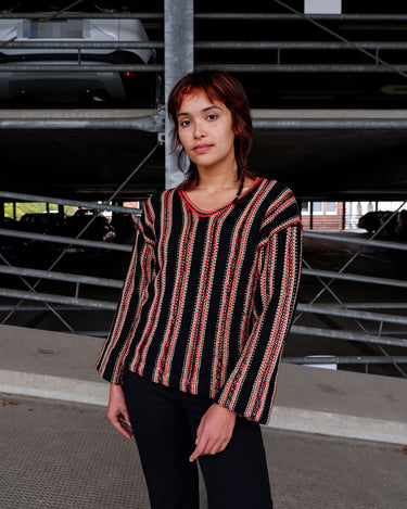 Vintage 90s MARCO PECCI striped sweater with shimmering details and flared sleeves (tailored fit) | XS-S