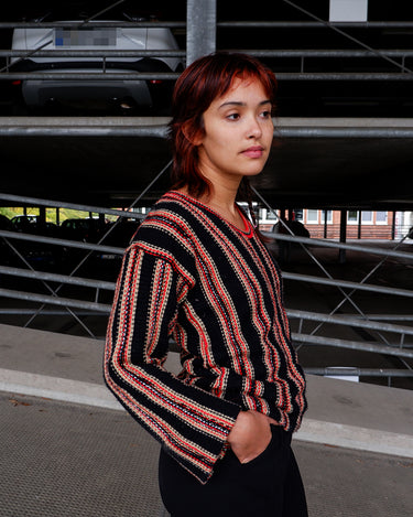 Vintage 90s MARCO PECCI striped sweater with shimmering details and flared sleeves (tailored fit) | XS-S