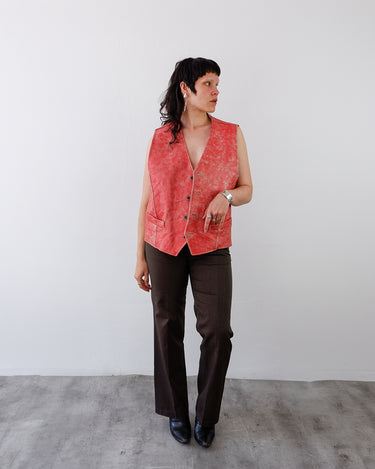 Vintage 90s coral red leather vest | XL
