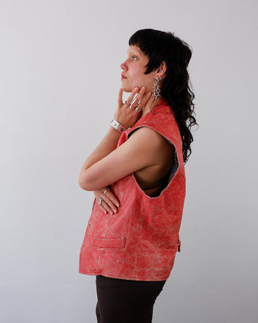 Vintage 90s coral red leather vest | XL